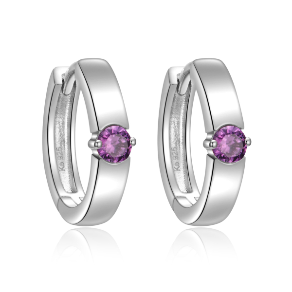Klappcreolen Silber 925 rhodiniert - Ø 14mm - Zirkonia amethystfarbig