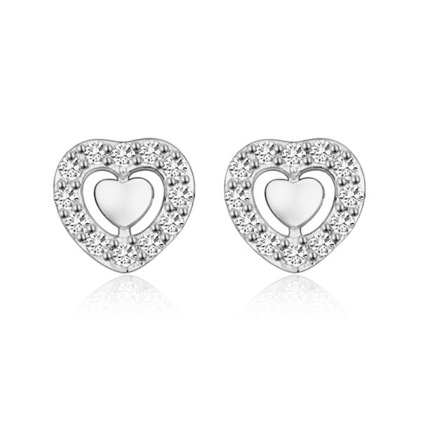 Lovebird Ohrstecker Herz Silber 925 rhodiniert - 24 Zirkonia