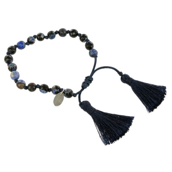 Lovebird Naturstein-Armband Achat Blau mit Kordel und Quasten