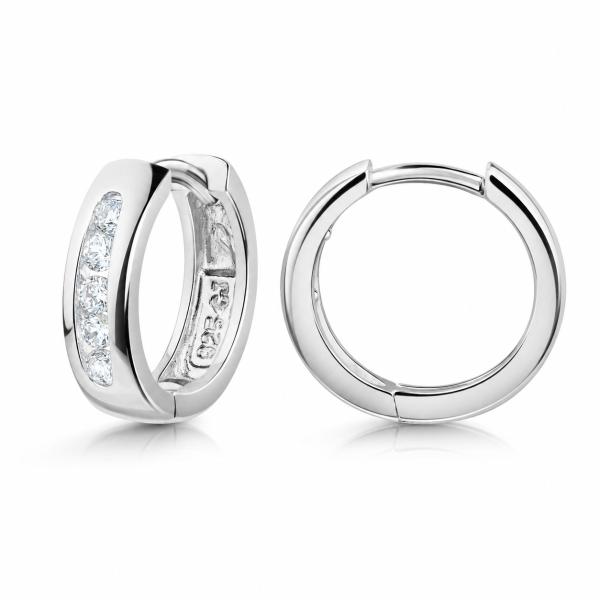 Klappcreolen Silber 925 rhodiniert - Ø 13mm - 10 Zirkonia weiß