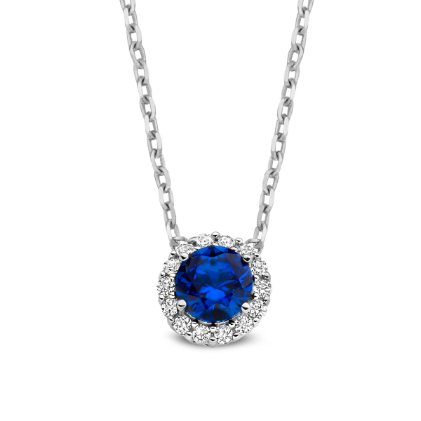 Collier Silber 925 rhodiniert - 17 Zirkonia weiß und blau