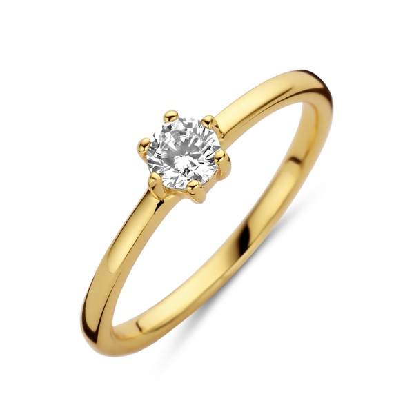 Solitärring Silber 925 vergoldet - Zirkonia 4mm - 6 Stotzen