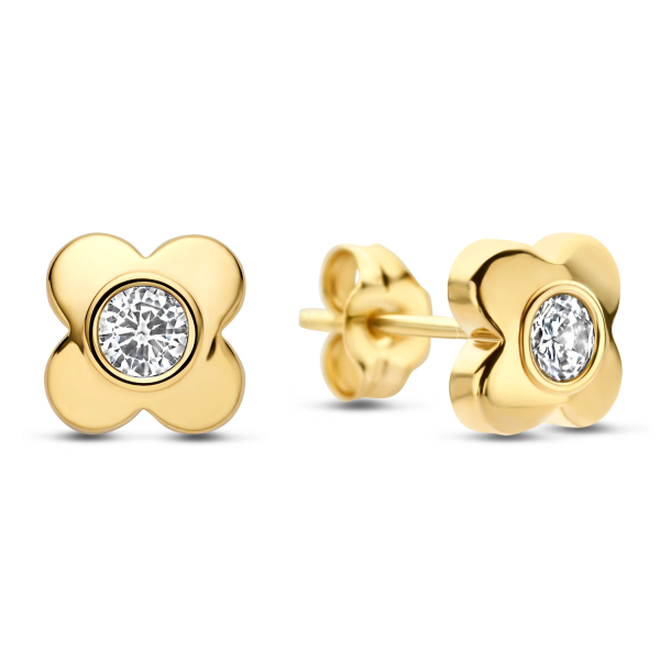 Ohrstecker Kleeblatt Gold 585 - Zirkonia - 5,50x5,50mm