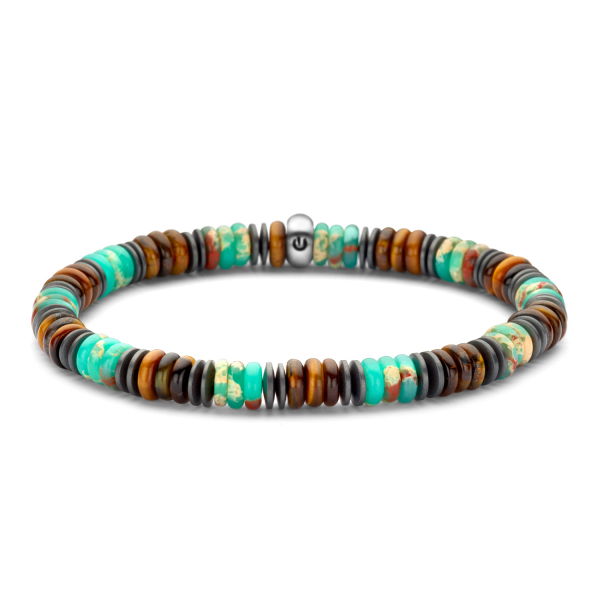 Frank 1967 Armband Grüner Schlangenstein, Hämatit und Tigerauge 6mm