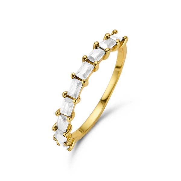 Damenring Silber 925 vergoldet - 9 Zirkonia - Baguetteschliff