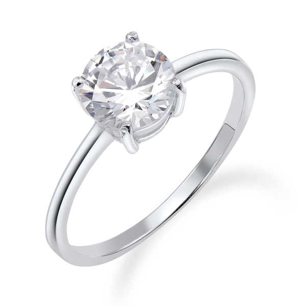 Solitär-Ring Silber 925 rhodiniert - Zirkonia 7mm - Schiene 1,50mm