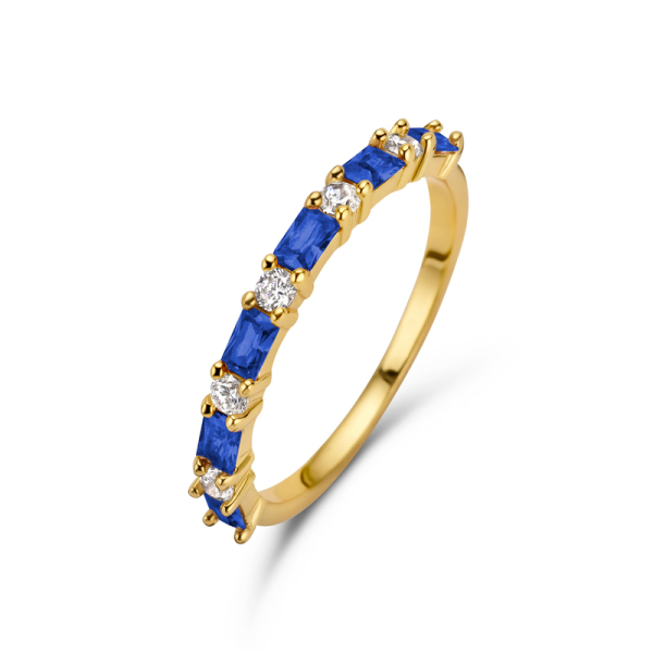 Damenring Silber 925 vergoldet - 11 Zirkonia Weiß und Blau