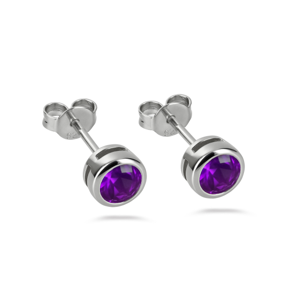 Ohrstecker Zirkonia Amethyst Silber 925 rhodiniert - 3,5mm