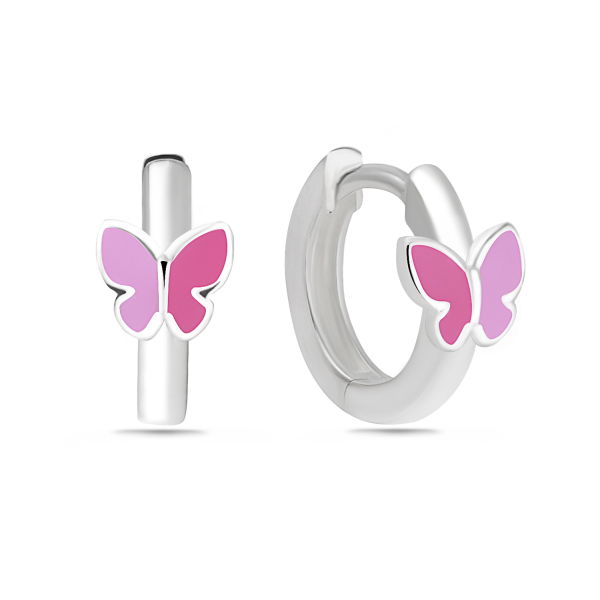 Klappcreolen Schmetterling Silber 925 rhodiniert - Lack Rosa und Pink