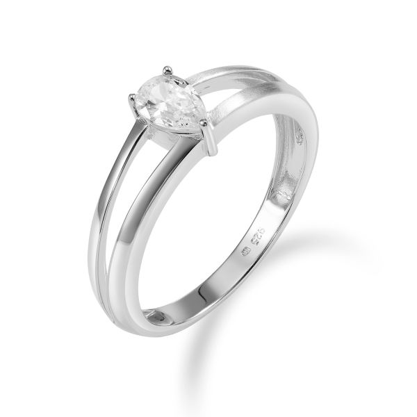 Damenring Tropfen Zirkonia Silber 925 rhodiniert - 1 Zirkonia