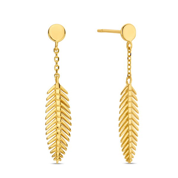 Ohrstecker Feder Gold 585 - 23mm hoch mit Dot
