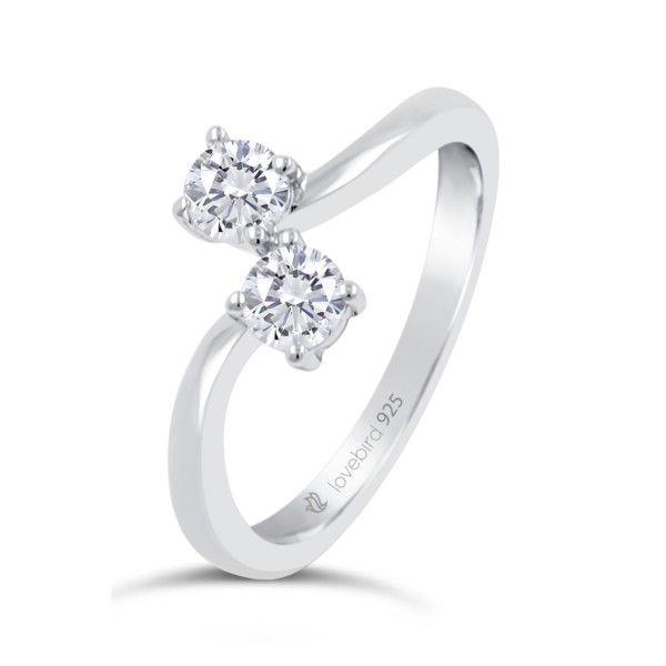 Lovebird Damenring Silber 925 rhodiniert - 2 Zirkonia 4mm - 101 Facetten