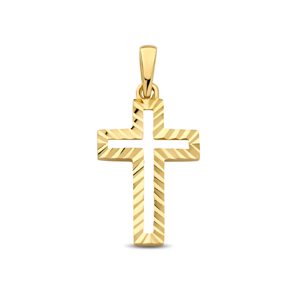 Anhänger Kreuz Gold 585 - Diamantiert - 14,8mm
