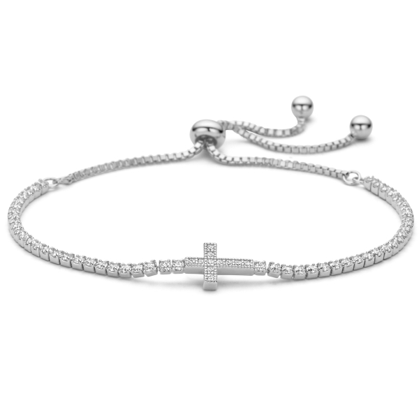 Armband Kreuz Silber 925 rhodiniert - 63 Zirkonia
