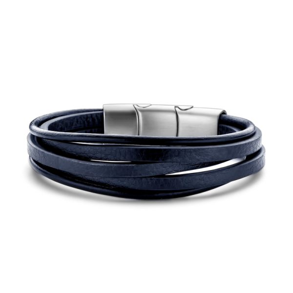 Frank 1967 Armband Echtleder Blau 5-reihig Edelstahl - 3x5mm und 2x3mm