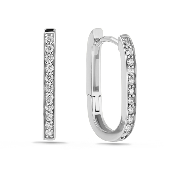 Klappcreolen Silber 925 rhodiniert - 18x11x2mm - 22 Zirkonia - Hochglanz