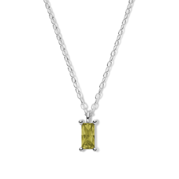 Collier mit Zirkonia olivgrün Silber 925 rhodiniert - Baguetteschliff 6x3mm