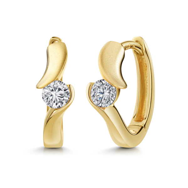 Klappcreolen Gold 333 - Zirkonia - Teilmattiert - Ø 13mm - 4mm breit