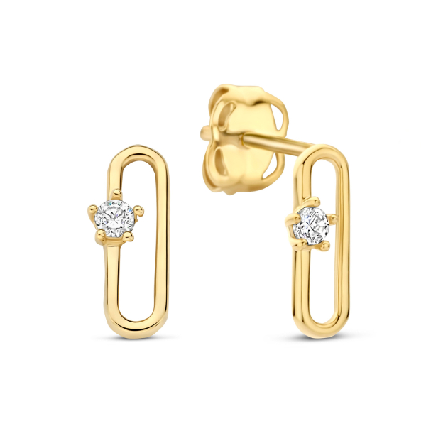 Ohrstecker Oval mit 2 Zirkonia Gold 585 - 7,6x2,8mm