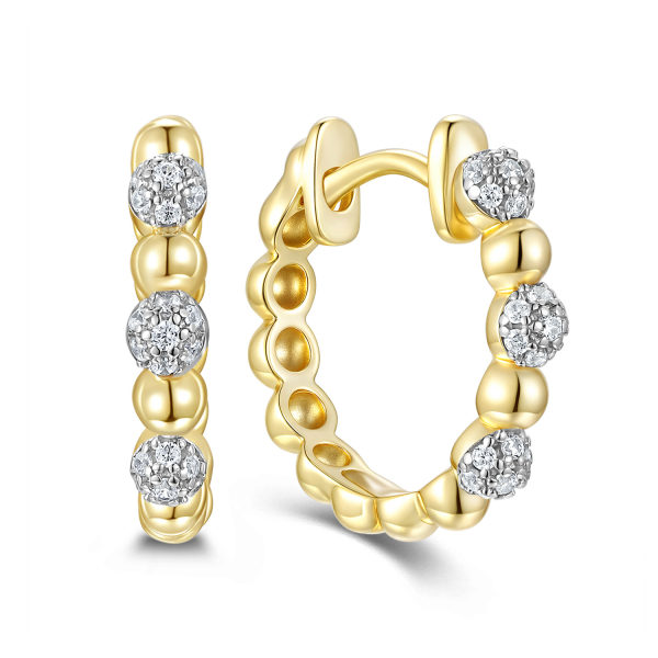 Klappcreolen Silber 925 vergoldet - Ø 16mm - Zirkonia - Kugeln