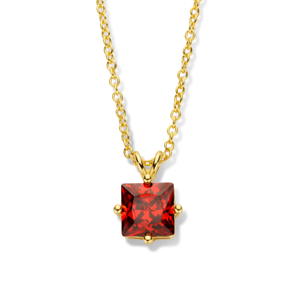 Collier mit Zirkonia rot Silber 925 vergoldet - 8x8mm - Ankerkette