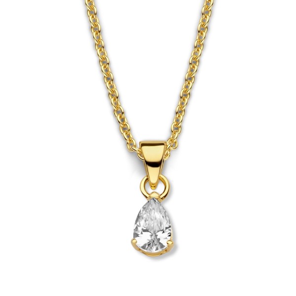 Collier mit Zirkonia in Tropfenform Silber 925 vergoldet - 6x4mm - Kugelkette