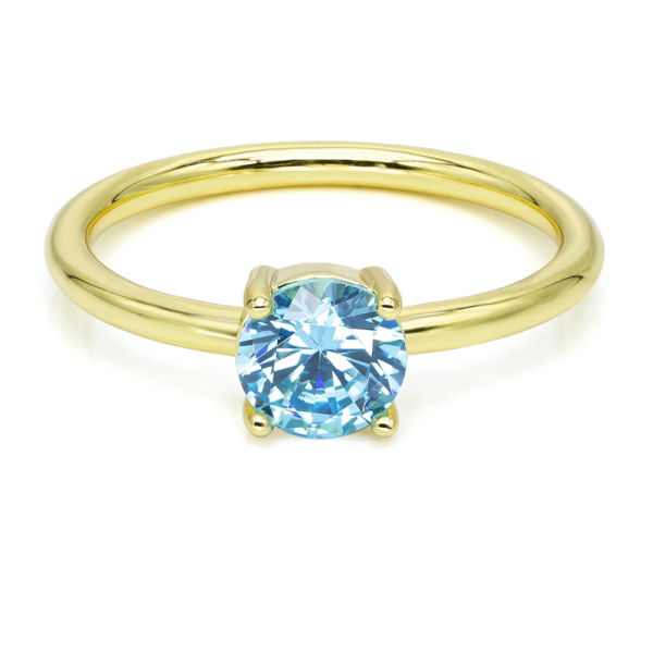 Damenring Zirkonia Hellblau Rund Silber 925 vergoldet - 6mm