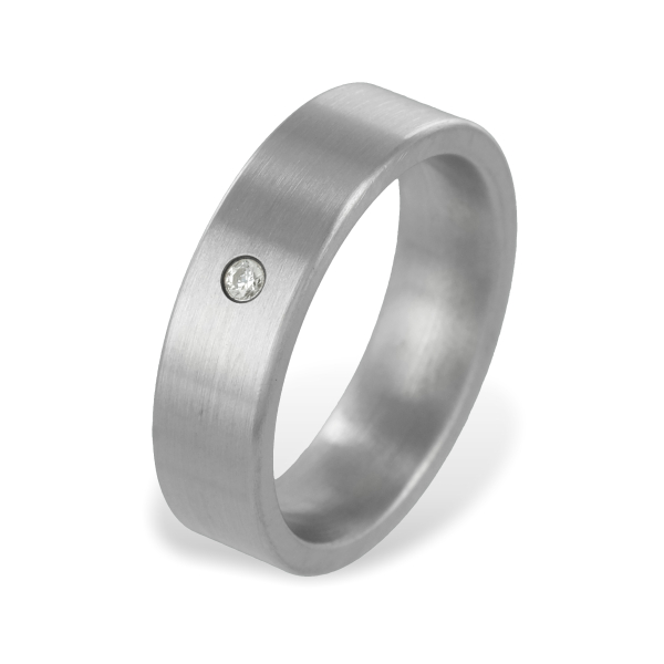 Freundschafts- und Verlobungsring Edelstahl Seidenmatt Zirkonia - 6mm breit