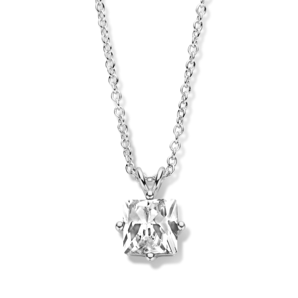 Collier mit Zirkonia weiß Silber 925 rhodiniert - 8x8mm - Ankerkette