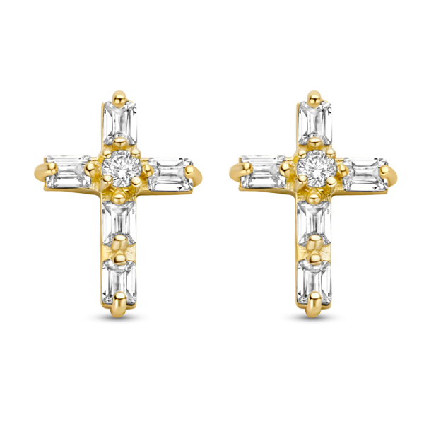 Ohrstecker Kreuz Gold 585 - 12 Zirkonia - 7,7x10,7mm