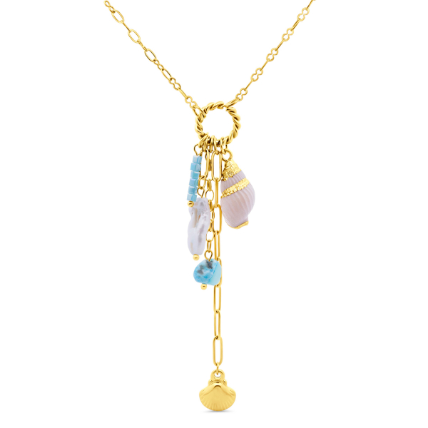 Lovebird Collier mit Muscheln, MOP und Kristallen Edelstahl IPG - Mint