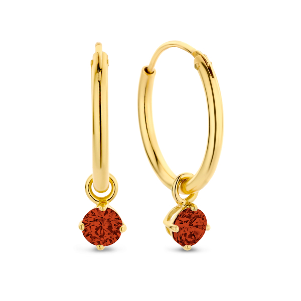 Creolen mit Zirkonia-Anhänger Rot Silber 925 vergoldet - Zirkonia 4mm