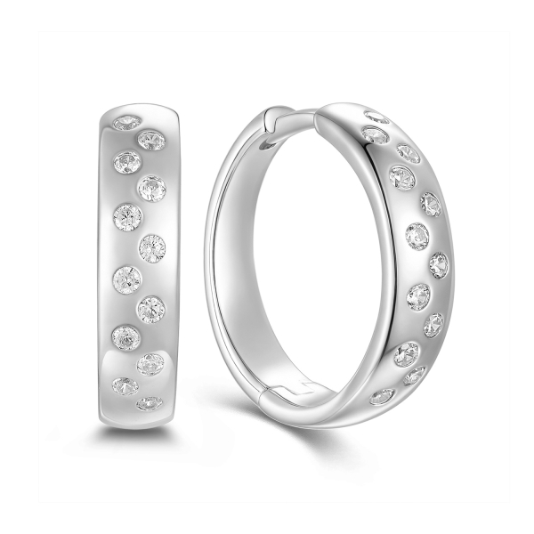 Klappcreolen Silber 925 rhodiniert - Ø 15mm - 24 Zirkonia - Hochglanz