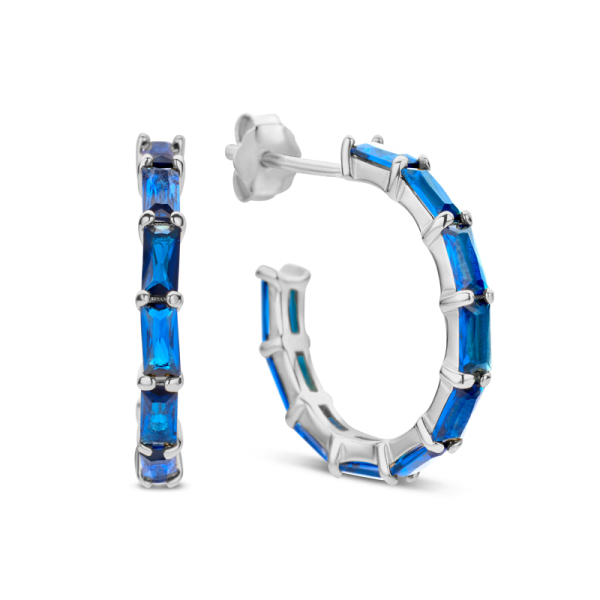 Ohrstecker Creolen Silber 925 rhodiniert - 20 Zirkonia - Saphirblau