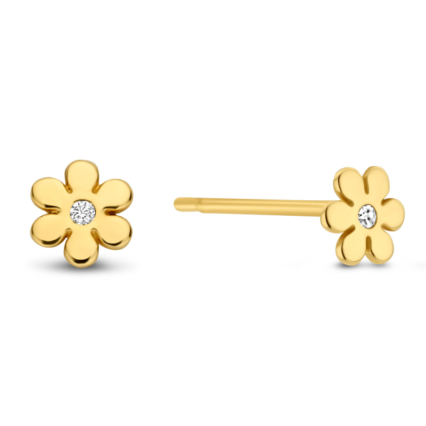 Ohrstecker Blume mit Zirkonia Gold 585 - Ø 4mm