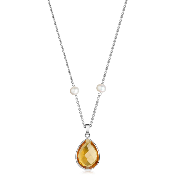 Collier mit gelbem Quarz und Süßwasser-Zuchtperle Silber 925 - Quarz 17x13mm - Bild 2