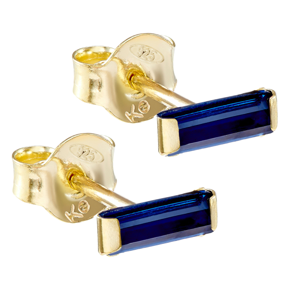 Ohrstecker mit Zirkonia dunkelblau Silber 925 vergoldet - 7x3mm