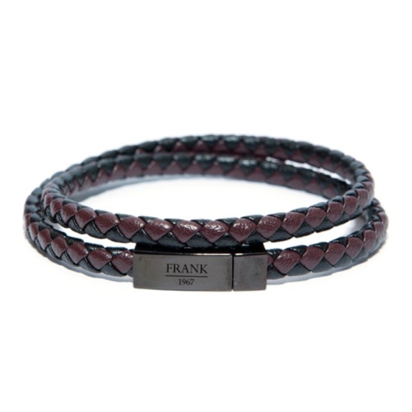 Frank 1967 Wickelarmband Echtleder Braun und Schwarz Edelstahl IPB - 2-reihig