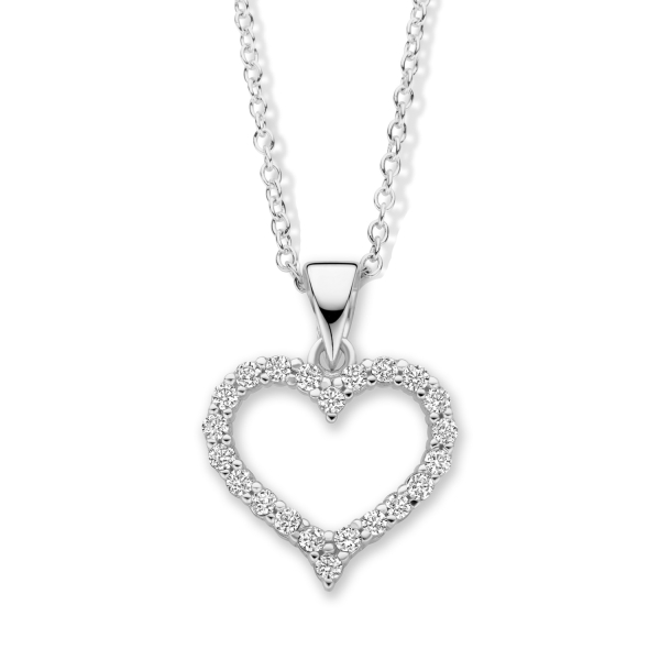 Collier mit Anhänger Herz Silber 925 rhodiniert - 22 Zirkonia
