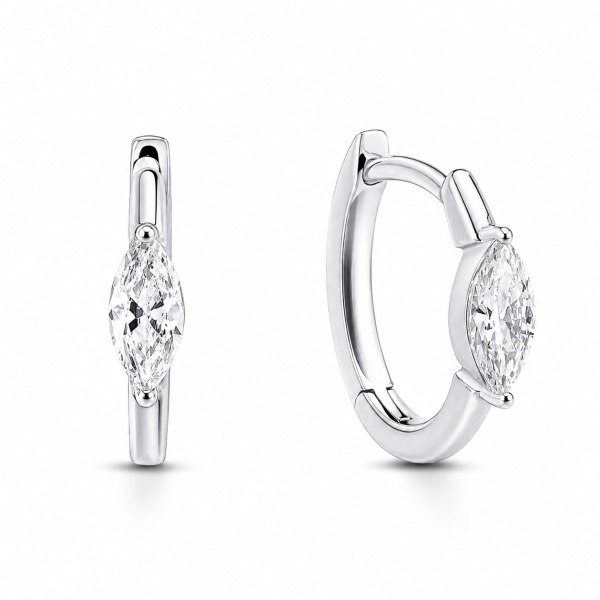 Klappcreolen Silber 925 rhodiniert - Zirkonia Navette - 12,5x12,0mm