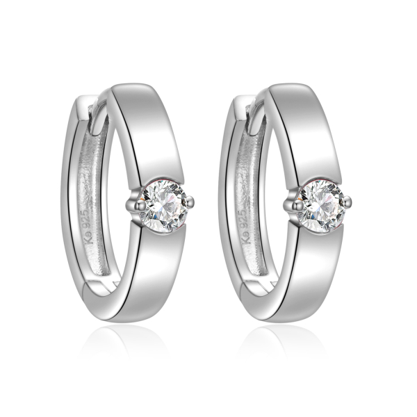 Klappcreolen Silber 925 rhodiniert - Ø 14mm - Weiße Zirkonia