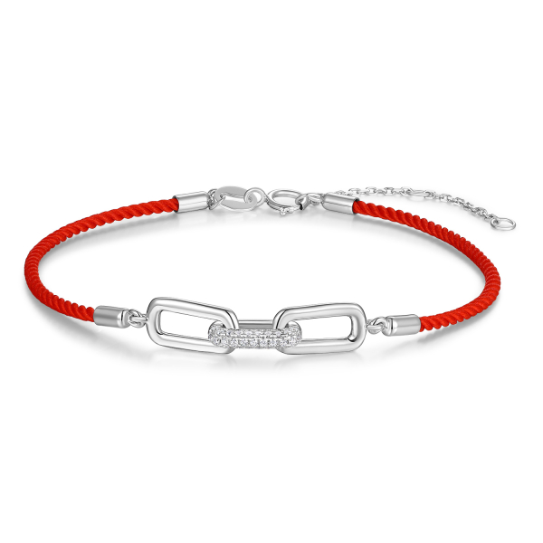Textilarmband rot Silber 925 rhodiniert - Silberelemente - Zirkonia