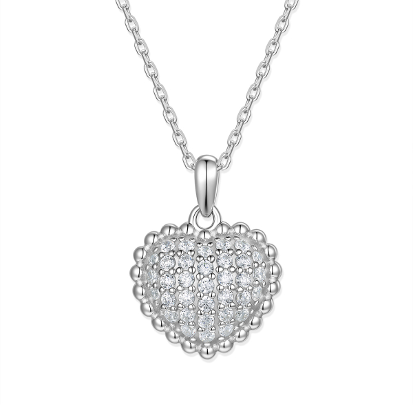 Collier mit Anhänger Herz Silber 925 rhodiniert - 34 Zirkonia