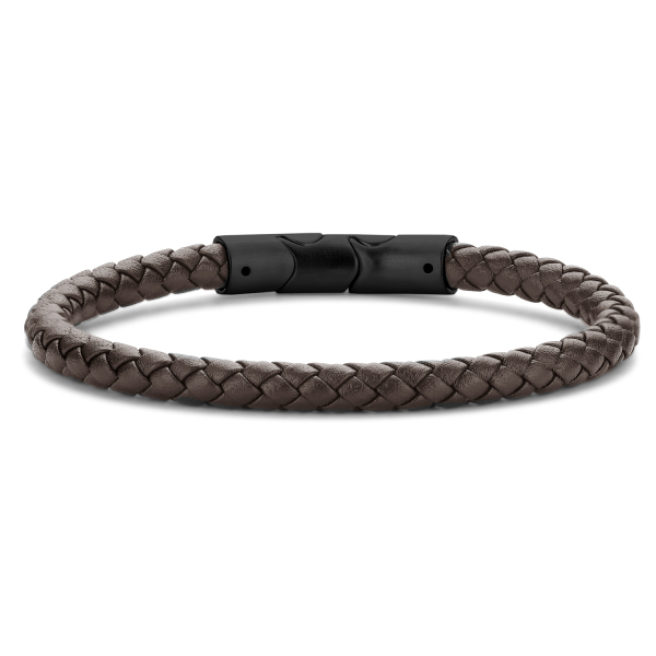 Frank 1967 Armband Echtleder Braun Geflochten Edelstahl IPB - 6mm breit
