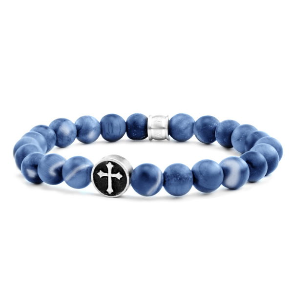 Frank 1967 Armband Edelstahl IPS - Sodalith matt 8mm mit Kreuz-Zwischenteil