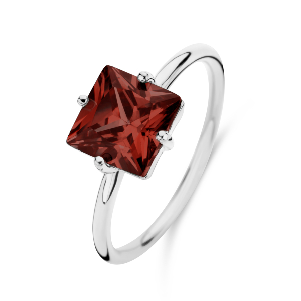 Damenring Zirkonia Granat Silber 925 - 8x8mm