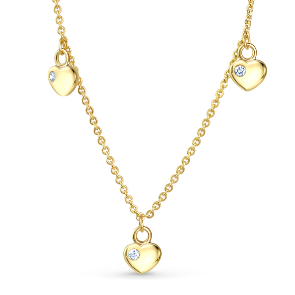 Collier mit 3 Herzen Silber 925 vergoldet - Zirkonia - 38cm - Recyceltes Silber