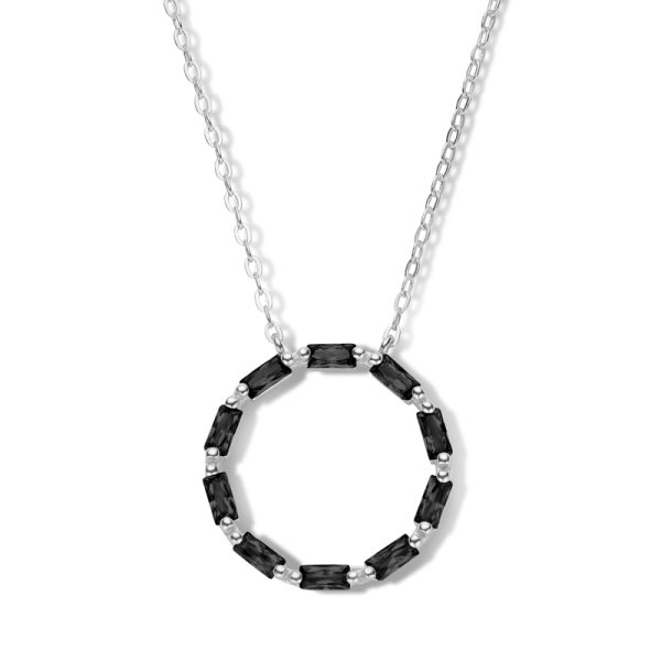 Collier Kreis Silber 925 rhodiniert - 10 schwarze Zirkonia im Baguetteschliff