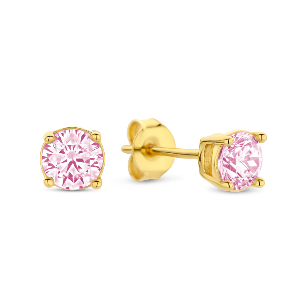 Ohrstecker mit Zirkonia pink Silber 925 vergoldet - Ø 4mm
