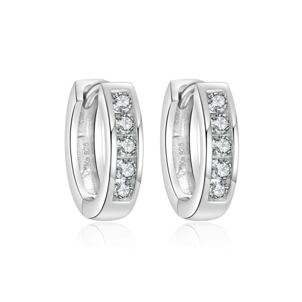 Klappcreolen Silber 925 rhodiniert - 10 Zirkonia weiß - Ø 12mm